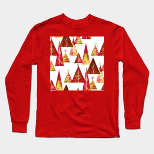 Red and Green Watercolor Christmas Trees Long Sleeve T-Shirt